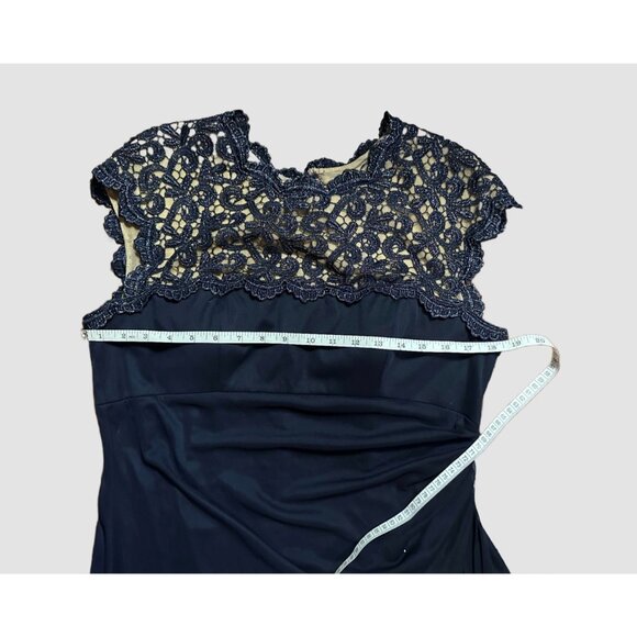 Womens Alex Evenings Dress Holiday Formal Navy Lace Cap Ruched Chiffon size 14 - Picture 7 of 15